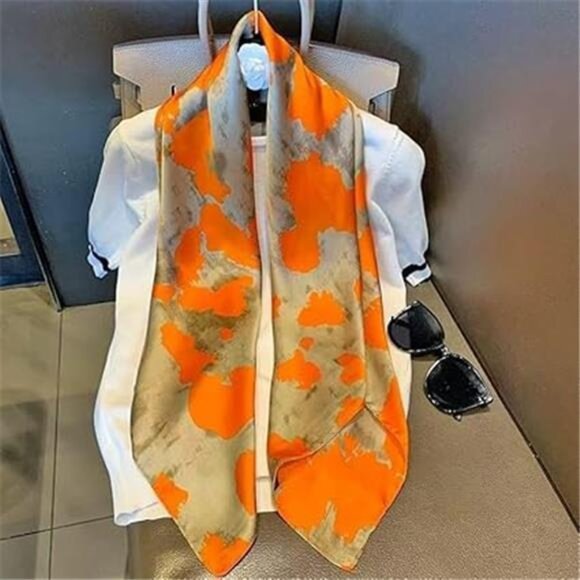 Accessories - Women Square Scarf 35" Lightweight Orange